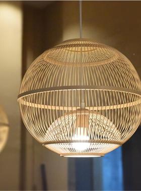 艺竹编吊餐厅饭店藤艺36956编织鸟竹巢竹欧灯式创意手工编织竹艺