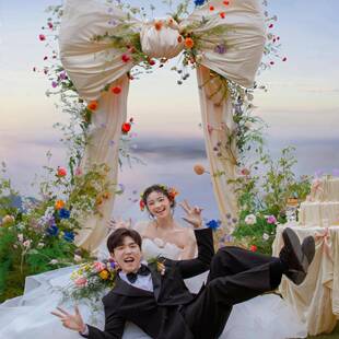 蝴蝶结之门活拍照置庆道具网红装饰打SMR卡婚派对动布节日场景花