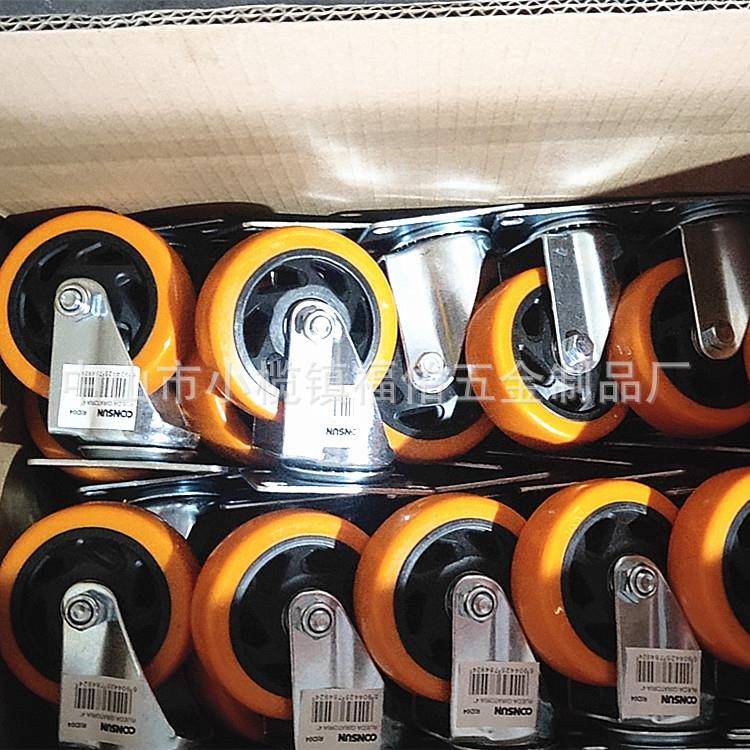 万向脚轮中型平底活动DXS刹车白pp子尼龙工业手推车轮345寸定板向
