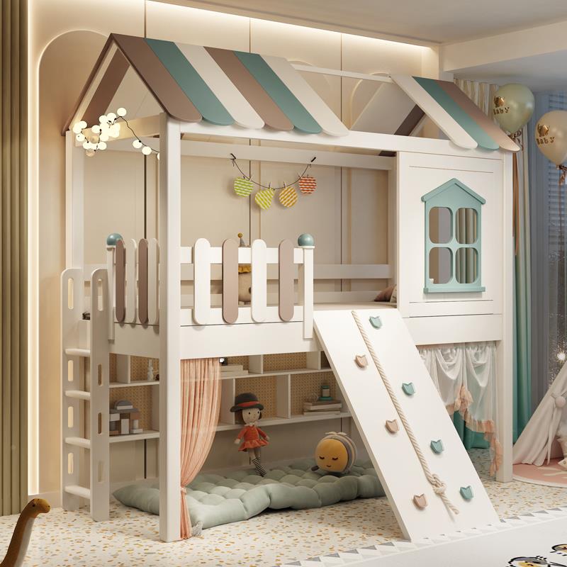 全实桌木儿童床书男孩女孩半高床小户型床下桌上衣柜一SZJ体床树