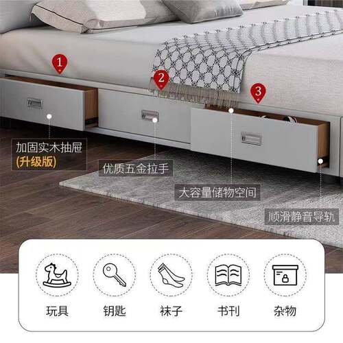 轻奢现XMX1705代简约皮婚床1卧.8米双人主大床床意式极带灯储物软