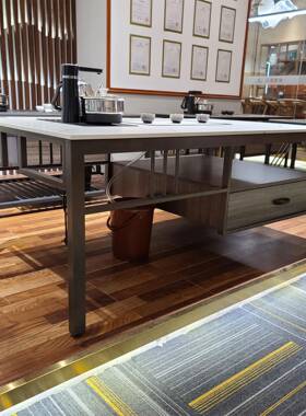 办公室茶几简约现代几实木茶几泡茶深KTD圳不锈钢黑色茶茶几