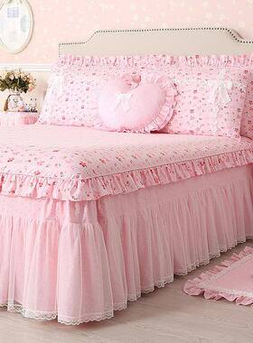 yt巧致全棉带裙边单单件床裙蕾F7597S9J套丝花边绿色x纯棉床床罩