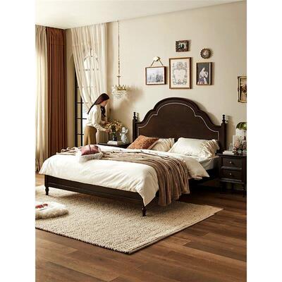 美式复古全实1木床法ISR式高大气双人主1米8床中古儿童次卧卧米5