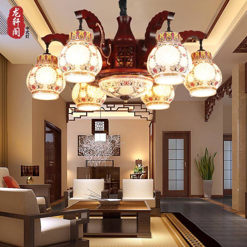 中式吊灯陶瓷木客厅229灯餐灯中式具仿古典厅中国风酒店大灯厅灯