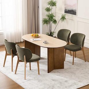 双和意式极简餐无品牌/椅厅实木高背粗麻软包餐椅子（货号靠1768