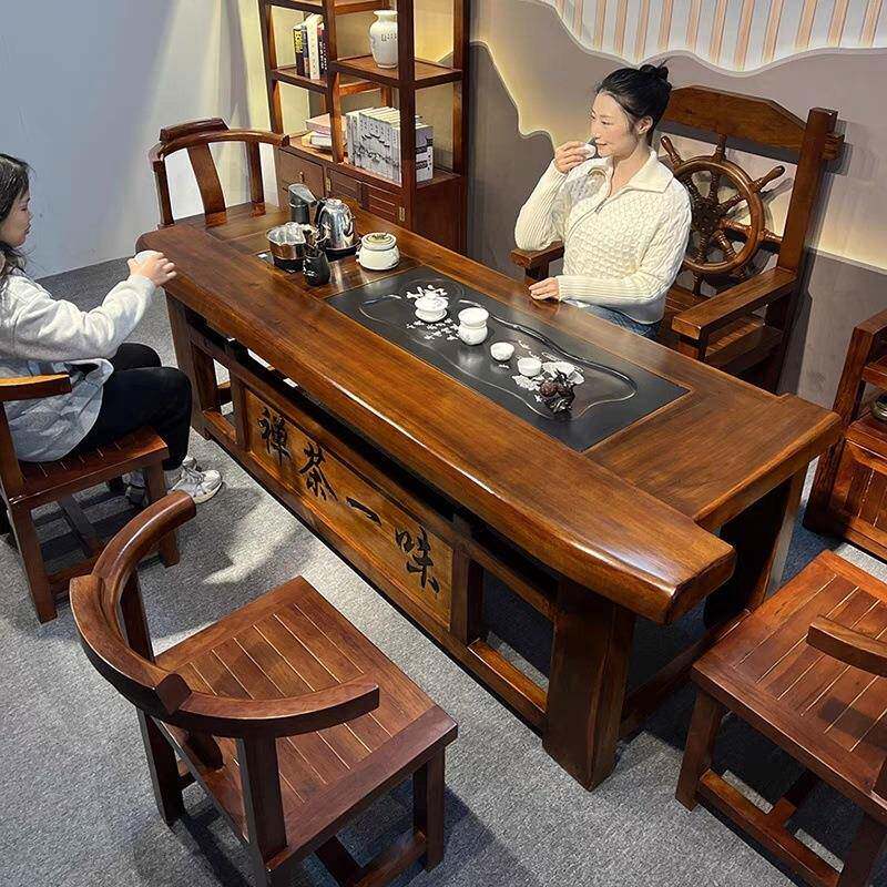 老实船木茶桌桌椅组合功夫客厅茶几家式用中办公78957室茶台套装