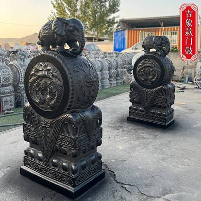 石雕门墩抱鼓石一对青石仿古做旧石狮子麒麟貔貅家用门口门鼓石墩
