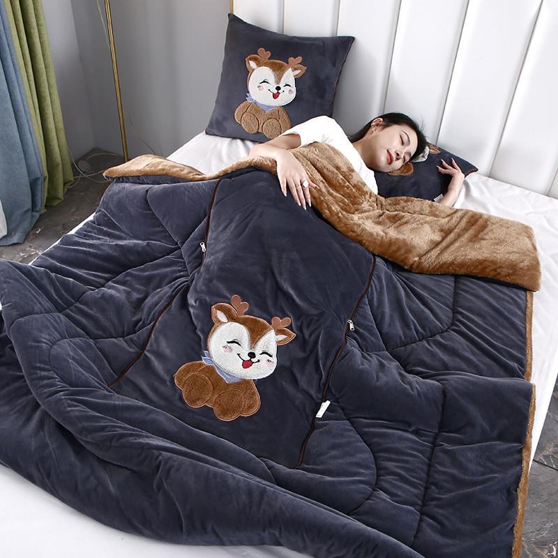 加公绒加抱枕厚被子两用抱枕被子二合一车载卡小通办室RWr4pPJX午