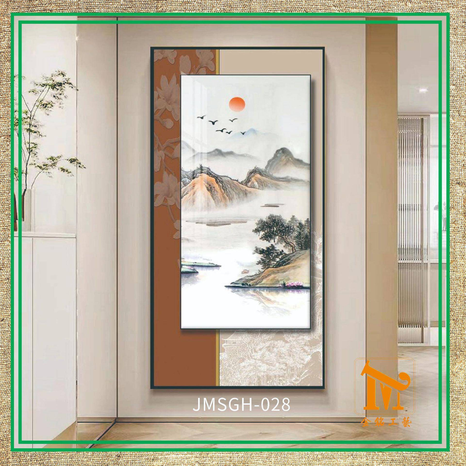 新中式挂装双框油画式山水景画画玄关饰画楼梯走廊过道壁大气客厅