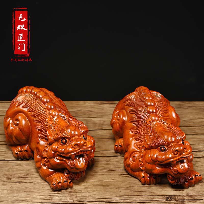 木雕招ULN财貔貅工件实木质雕摆刻皮居丘办公室开业艺品家饰品送