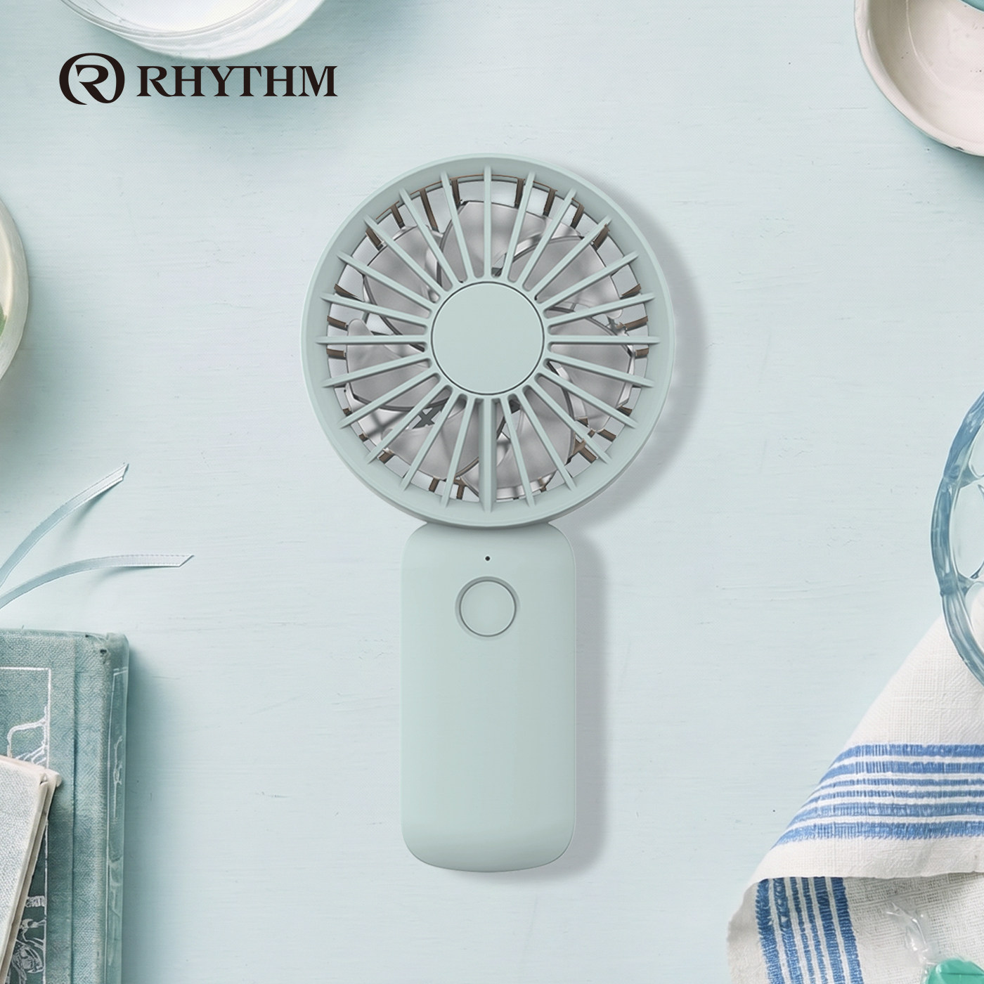 RHYTHM丽声手持小风扇桌面挂脖吹辅食usb风扇便携式随身2026新款超静音无声超长续航宿舍办公室桌上插电充电