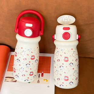 316不锈钢内底可爱双饮保温杯高颜值吸管学生便携水杯ins吸管杯子