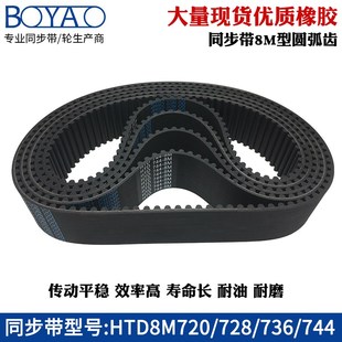 744齿距=8mm圆弧齿工业传动带齿形带 736 橡胶同步带HTD8M720 728