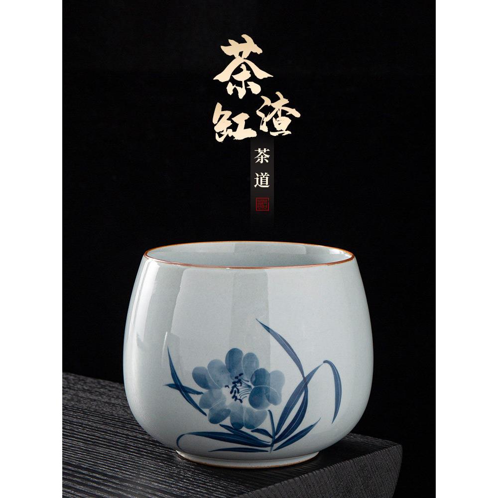 陶福气青花瓷大号茶洗茶渣缸家用功夫茶具配件茶桌废水垃圾桶烟缸