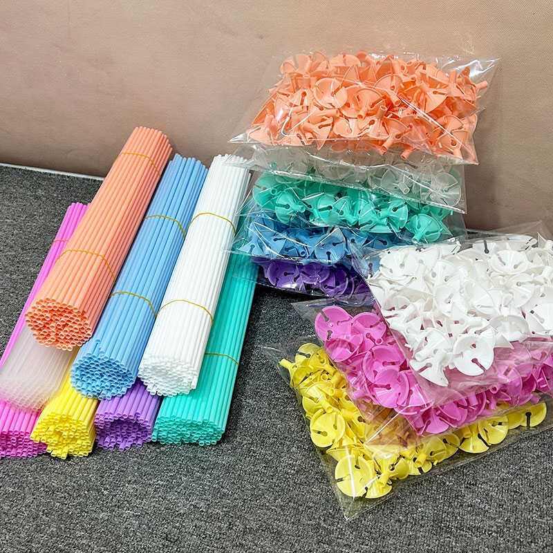 40c优质透明玛卡龙色乳胶气球杆托手拿棍子杯棒杆子托杆拖杆配件