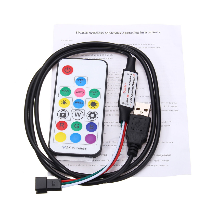 WS282B幻彩5V LED灯条控器无线RF4键7键U接口全彩效果控