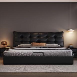 现代简约1黑色意式泡芙软床入主卧床双人床储大物皮艺包床包邮户
