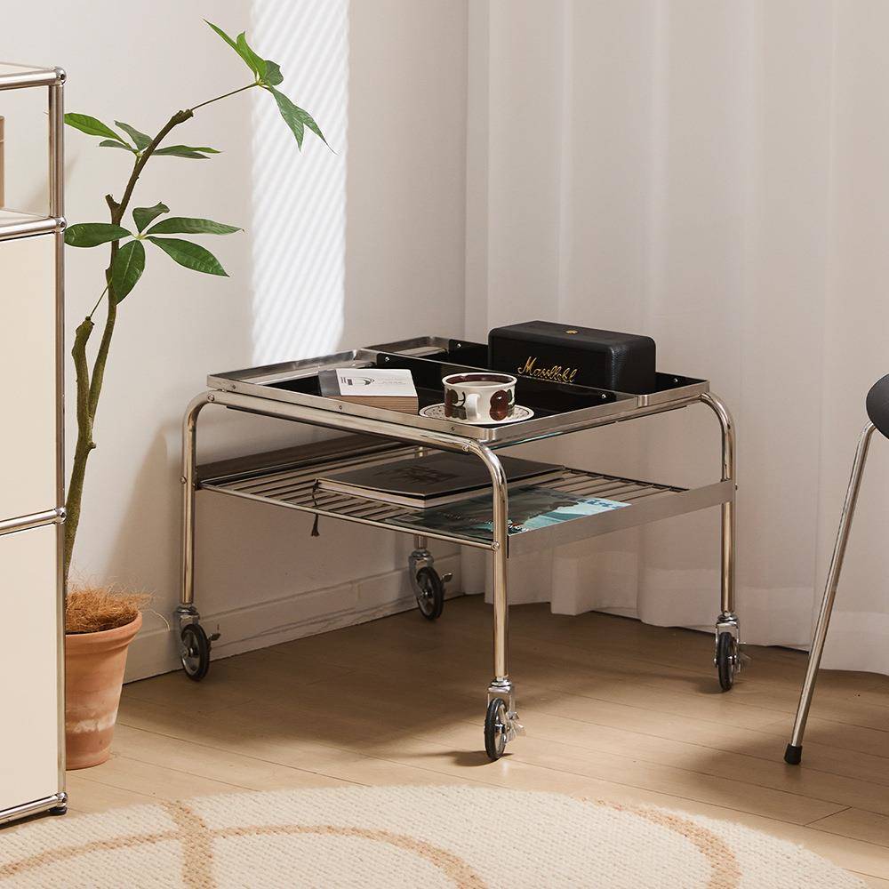 古可移动茶几推架车设SSF计师意沙中发边几置物不锈钢带托创盘小