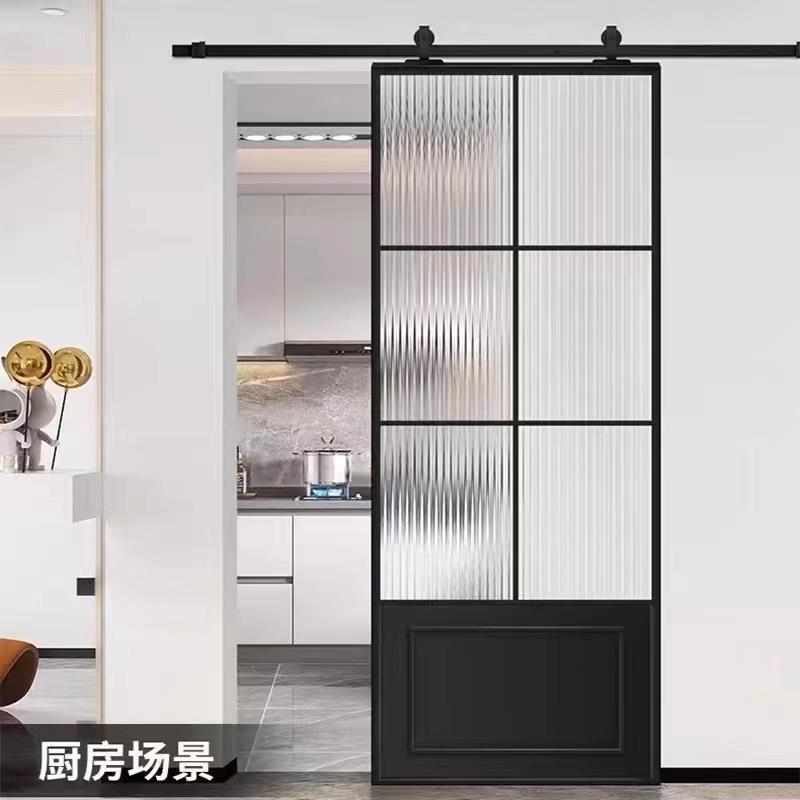 双门复古法式玻玻璃谷仓门移51558动厨房书门房吊开轨璃弧形推拉