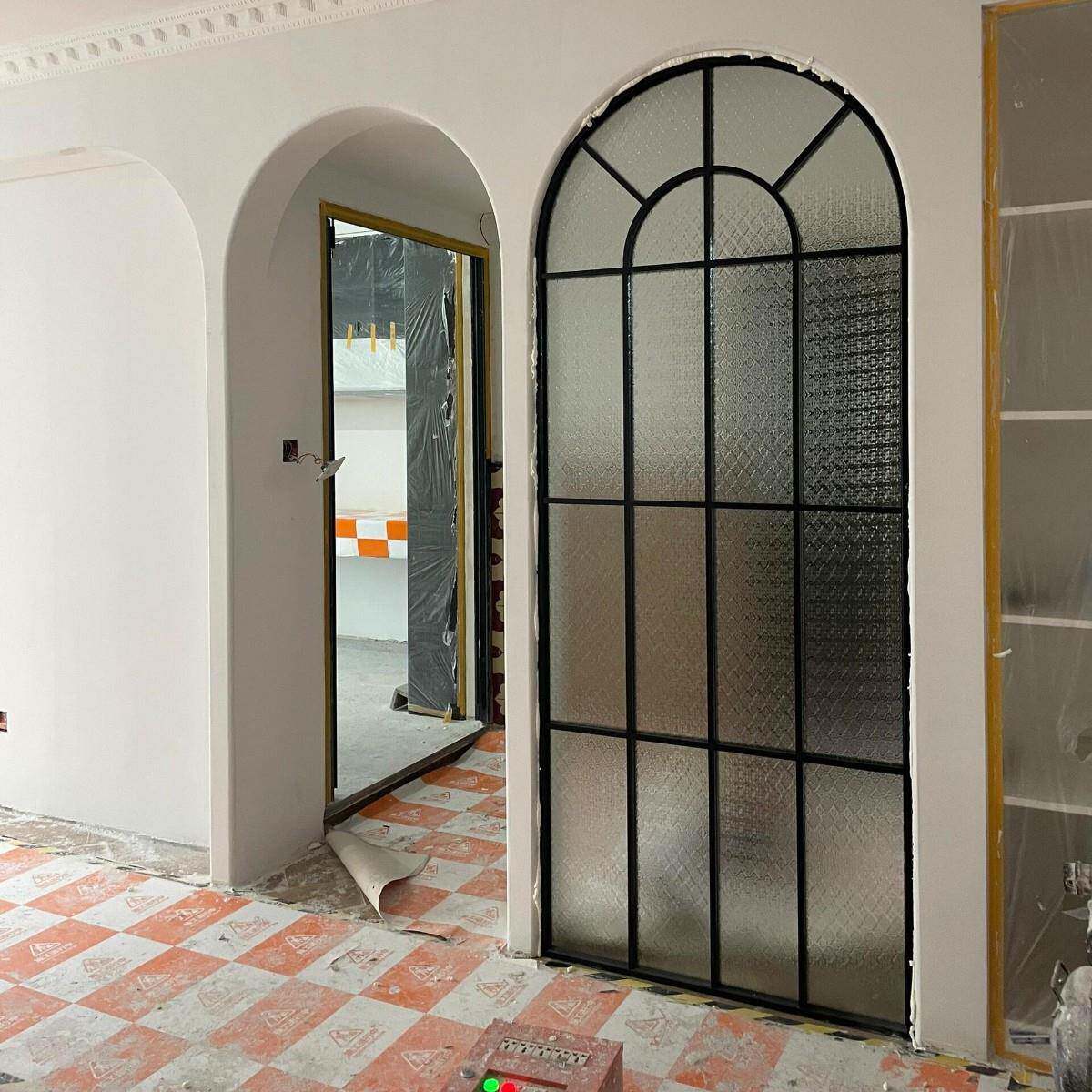 cs法复古拱QBQ形玻璃假窗户入户客厅奶油铁式艺不钢隔屏风锈断拱