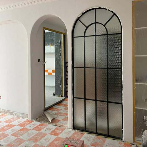 cs法复古拱QBQ形玻璃假窗户入户客厅奶油铁式艺不钢隔屏风锈断拱