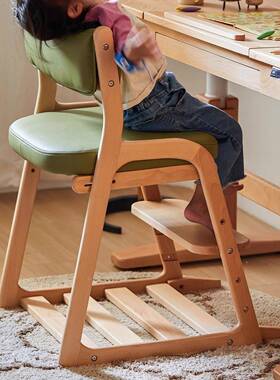 儿童学椅习全木可降简约调升节高度宝宝餐椅实多功87955能写字座