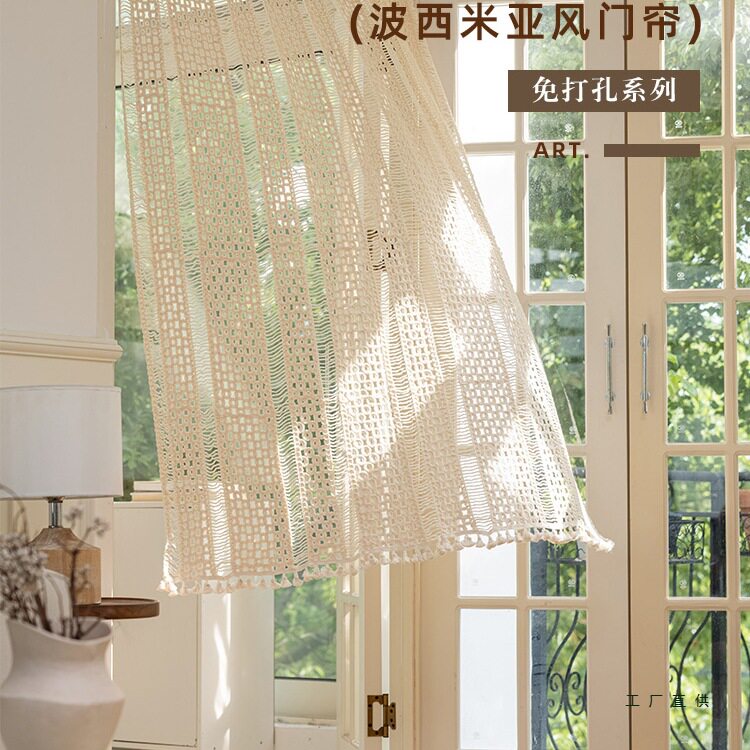 美式棉麻编织纱帘门帘隔断卧室客厅飘窗阳台厨房半帘装饰日式窗帘