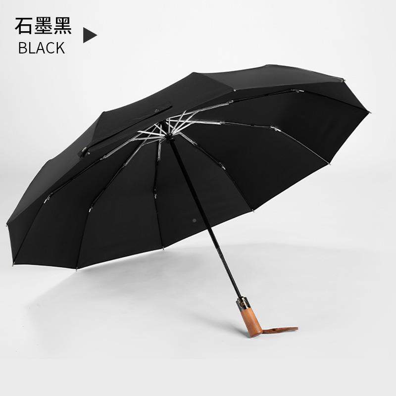 伞全自动务实木手柄伞骨防风雨伞三折晴雨折十叠男商广无品牌/告
