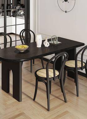 黑色木半椭餐桌岛圆台一实体48097靠桌墙小户型半圆形椅法式复古