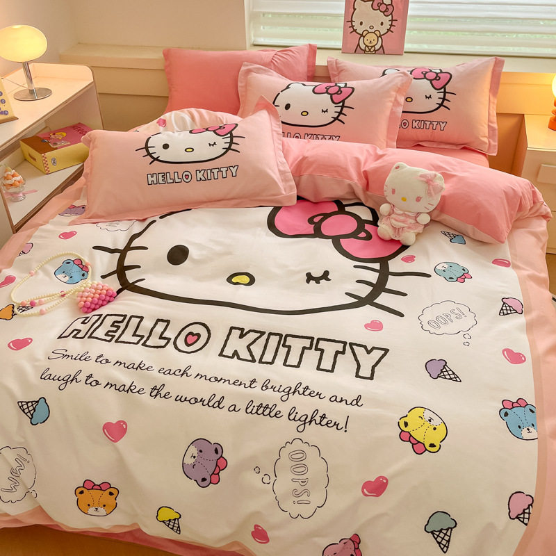 HelloKitty系列全棉活性大版印花四件套可爱卡通三丽鸥纯棉三件套