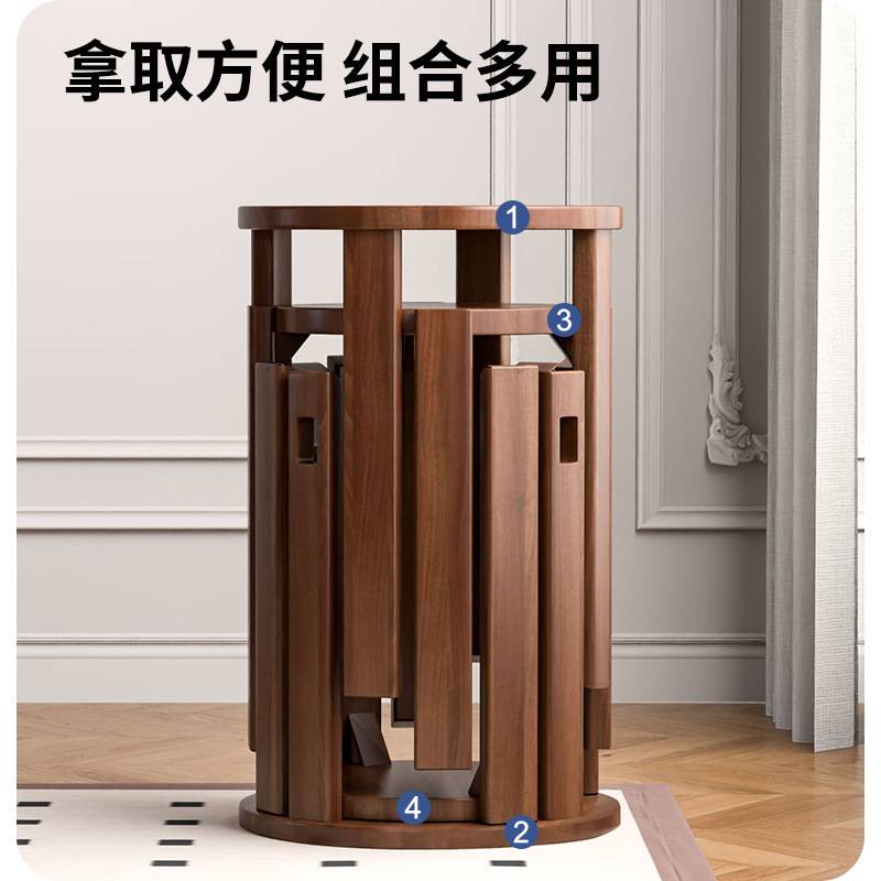 可叠放凳现代吃饭登子餐桌凳原木新中式叠叠乐实木圆凳子茶几家用
