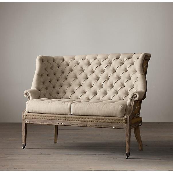 法式乡村复QHH古实木橡木人双沙美式客厅家用亚布艺发拉扣麻单人