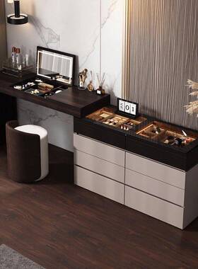 式翻极简卧室床尾31074转角梳妆台斗意柜收纳柜一体氛围灯物储盖