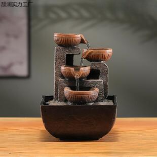 新财招室自动流水摆件循LCS环水中式茶几办天公桌面小厅客家用泉