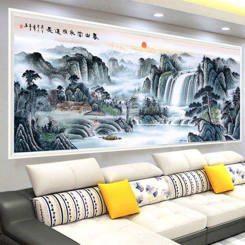 绣VKAT0蒙娜丽莎十字富春Z山厅居图新款绣线客春山富水长流山水画