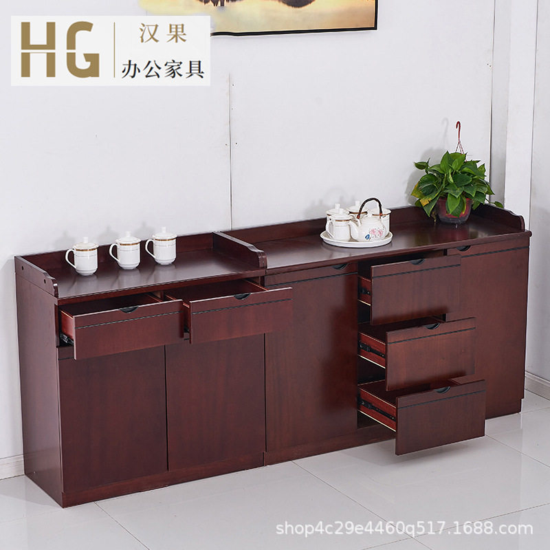 汉果办公茶水柜墙边置物对开门抽屉柜会议室多功能茶具桌两门三门