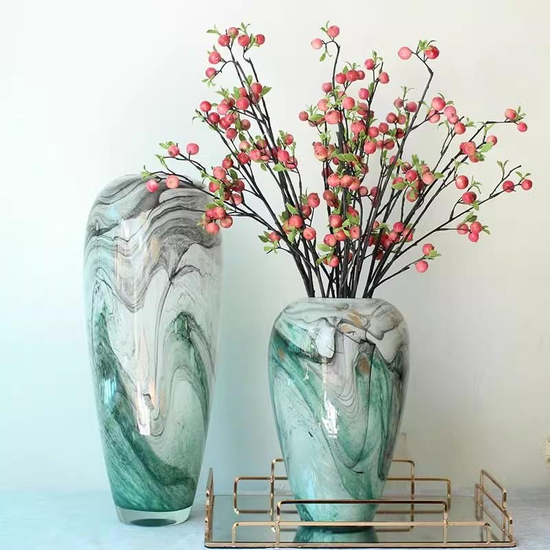 术水墨画轻奢琉IFE璃艺大瓶件样板间现摆代花玄关餐桌装饰客厅花