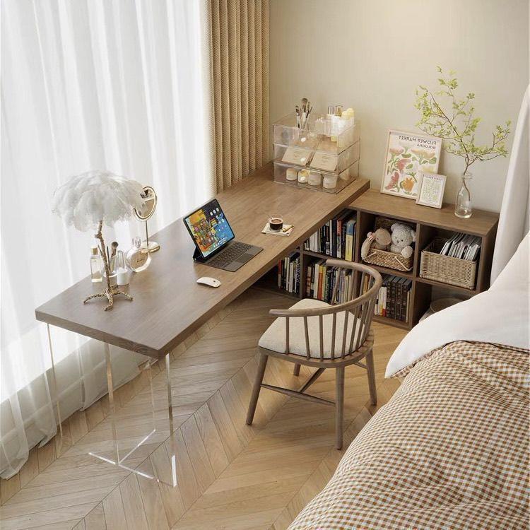 实木转角书柜FDQ储桌物柜力一体书亚克悬浮电台式脑桌办公桌子工