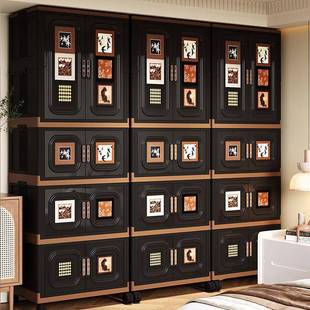 中古风收纳柜双开门多层衣服子玩被具整理箱柜可折大容叠IVE量置