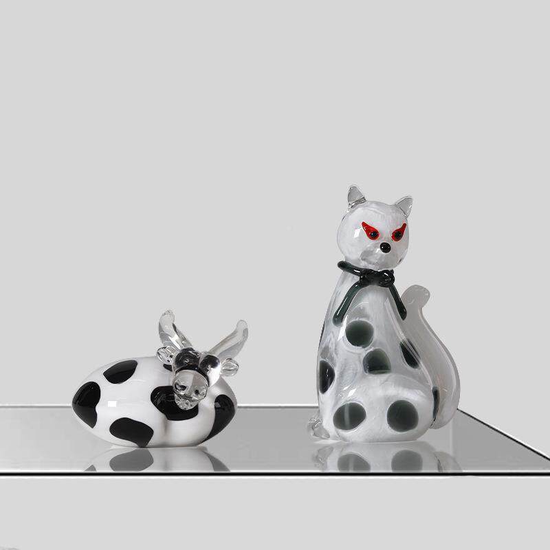 意玻璃摆件可爱宠物牛狗猫工艺品创儿童书厅房客DCA轻酒柜奢软装