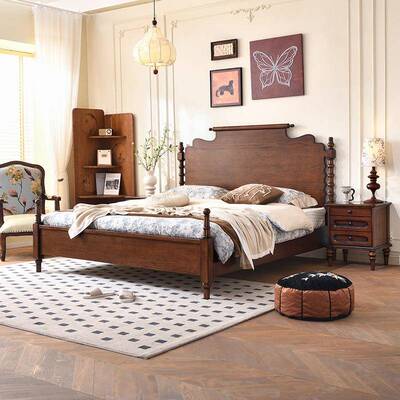 美式室木双人FCP床实主卧具组合网红床1.8米法式中古风复家古实木