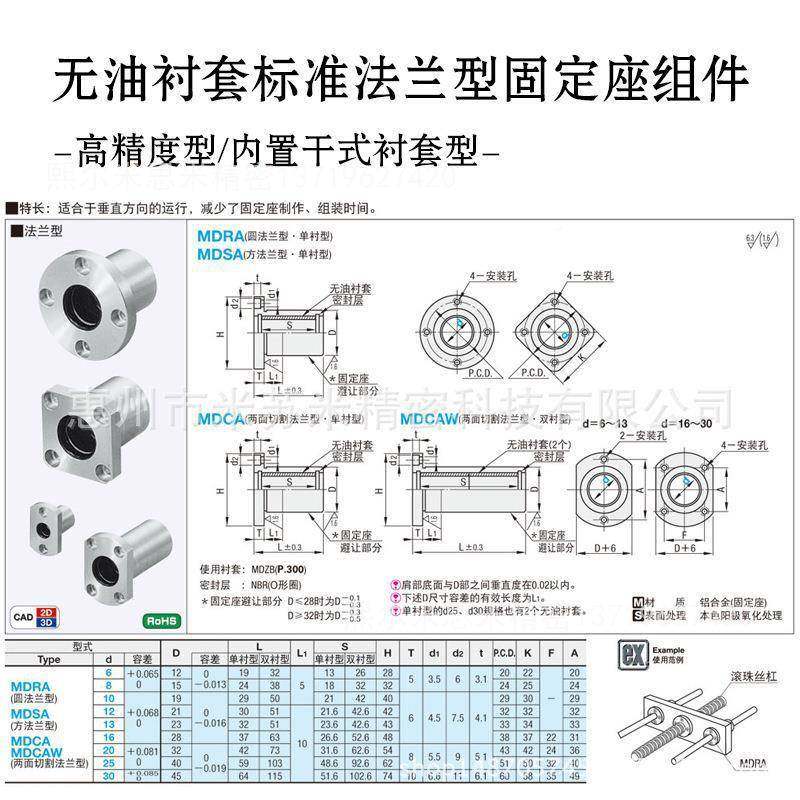 无油衬标准套法兰型固定座组件MDZVA3SA25/0M代替米苏米ISUI