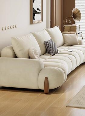 奶油客风猫抓皮沙发厅新款小户型弧现代简约白色猫形爪NYK布沙发