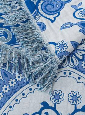 新XMQ-teng巾欧式花卉款款流苏毛毯沙发巾柔双面可用夏季软薄款毯