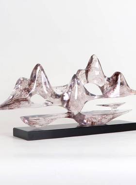 新中式公室水室墨云山雕MC-TY-63塑样办板间茶家居品软装饰客厅电