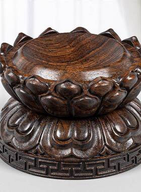 黑檀木20250611可莲旋底座实木凹雕刻水晶球摆件葫芦转蛋雕奇石头