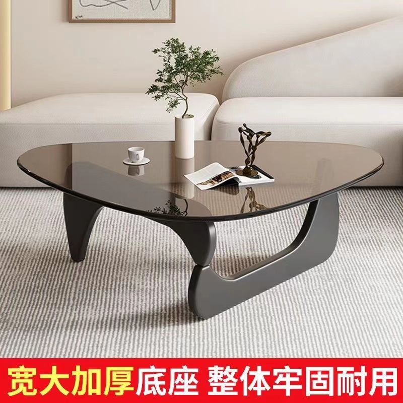 轻奢现代简约水滴玻璃实木茶几