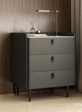 实意式床头柜简约现代床轻奢家用整装岩板卧室边柜木迷你XCL储收