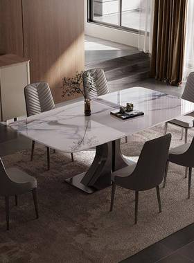 式端意超晶石餐桌椅组合家用微晶石奢石FTX-718#桌大小户型高长方形吃饭子